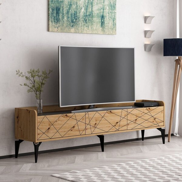 DecHome Mobile TV Moderno 3 Ante Dimensioni 180x35x49 cm colore Rovere e Grigio - Raya