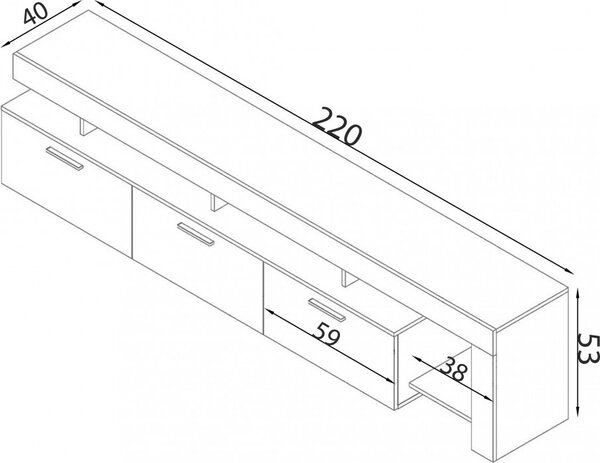 DecHome Mobile TV Moderno 3 Ante Dimensioni 220x40x52 cm colore Antracite / Pino - Mckinley
