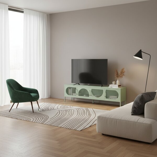 DecHome Mobile TV Moderno 4 Ante in Metallo Dimensioni 180x35x50 cm colore Verde - Tayra