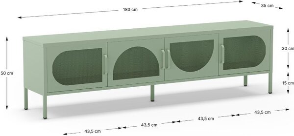 DecHome Mobile TV Moderno 4 Ante in Metallo Dimensioni 180x35x50 cm colore Verde - Tayra