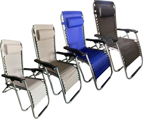 LIF Sdraio da Giardino con Poggiatesta in Acciaio/Textilene Dimensioni 177 x 65 x 113 cm colore Blu greco - PROCIDA