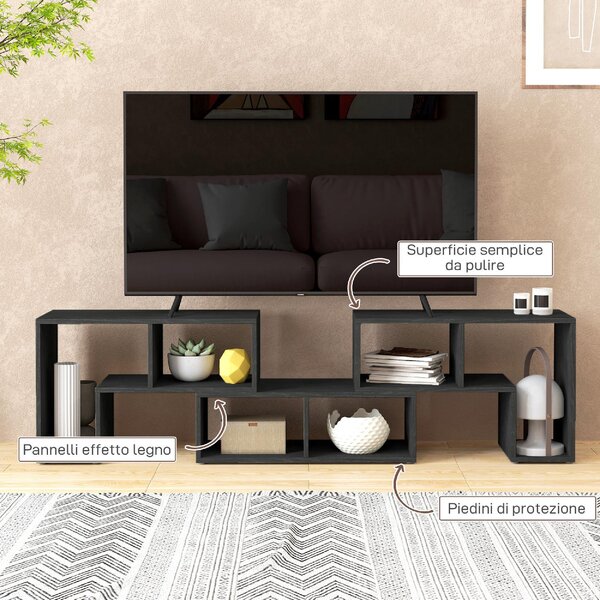 DecHome Mobile TV Moderno Vani a Giorno in Legno Dimensioni 134-180x30,5x44 cm colore Nero