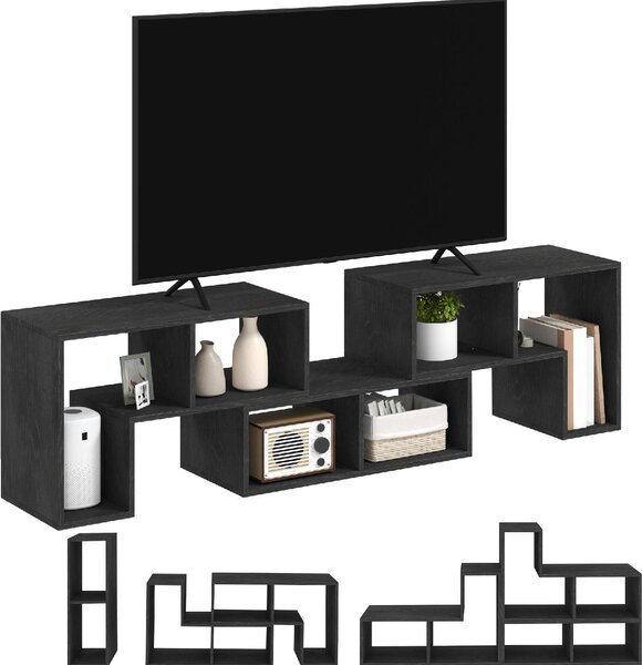 DecHome Mobile TV Moderno Vani a Giorno in Legno Dimensioni 134-180x30,5x44 cm colore Nero