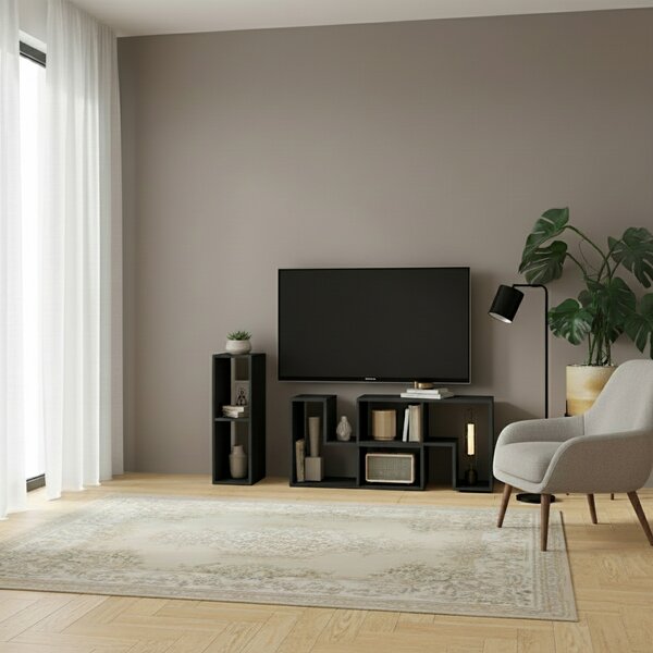 DecHome Mobile TV Moderno Vani a Giorno in Legno Dimensioni 134-180x30,5x44 cm colore Nero