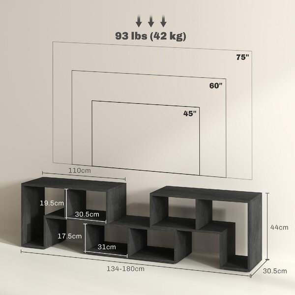 DecHome Mobile TV Moderno Vani a Giorno in Legno Dimensioni 134-180x30,5x44 cm colore Nero