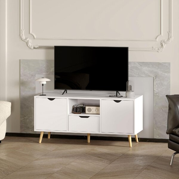 DecHome Mobile TV Scandinavo 2 Ante 1 Cassetto 1 Vano a Giorno Dimensioni 110x40x50 cm colore Bianco e Legno
