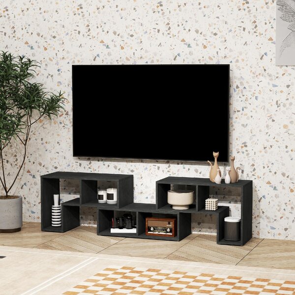 DecHome Mobile TV Moderno Vani a Giorno in Legno Dimensioni 134-180x30,5x44 cm colore Nero