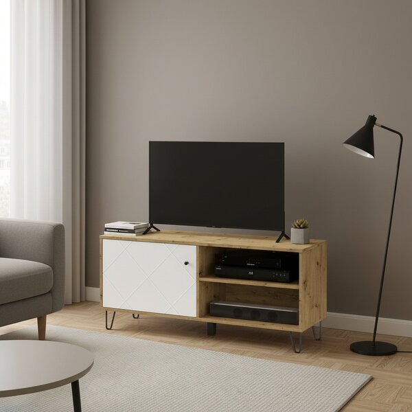 DecHome Mobile TV Scandinavo 1 Anta 2 Vani a Giorno Dimensioni 123x40x55 cm colore Rovere - Bollo