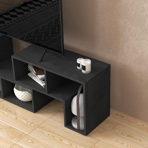 DecHome Mobile TV Moderno Vani a Giorno in Legno Dimensioni 134-180x30,5x44 cm colore Nero