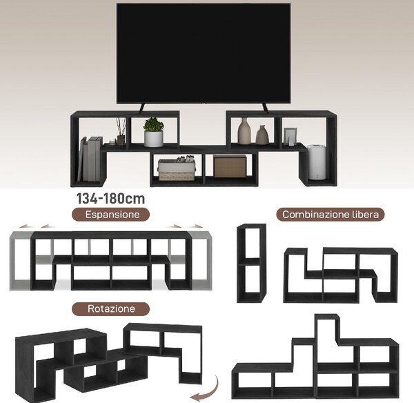 DecHome Mobile TV Moderno Vani a Giorno in Legno Dimensioni 134-180x30,5x44 cm colore Nero