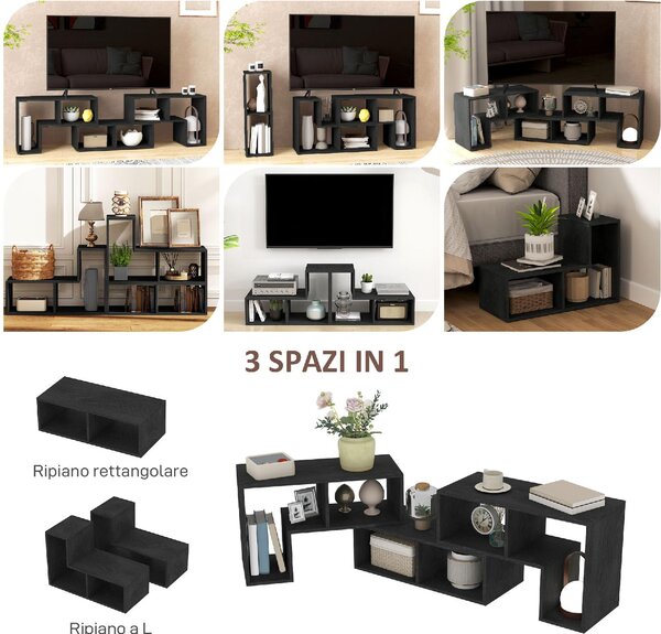 DecHome Mobile TV Moderno Vani a Giorno in Legno Dimensioni 134-180x30,5x44 cm colore Nero