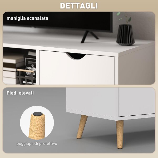 DecHome Mobile TV Scandinavo 2 Ante 1 Cassetto 1 Vano a Giorno Dimensioni 110x40x50 cm colore Bianco e Legno