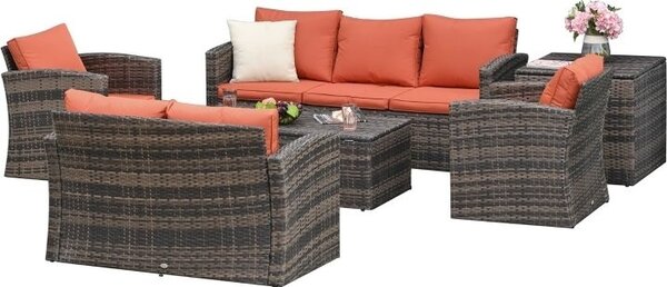 VivaGarden Salotto da Giardino con Divano 3 Posti Divano 2 Posti 2 Poltrone Tavolino Caff Tavolino Laterale e Cuscini in Rattan PE colore Marrone/