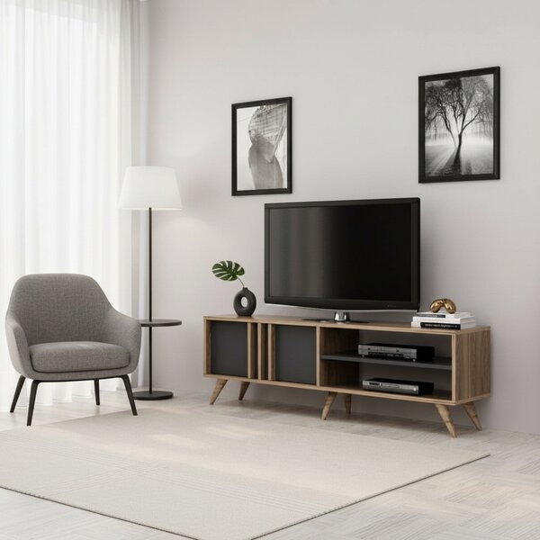 DecHome Mobile TV Scandinavo 2 Ante 2 Vani a Giorno Dimensioni 150x35x48 cm colore Noce - Rilla