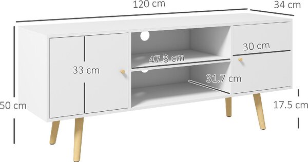 DecHome Mobile TV Scandinavo 2 Ante 2 Vani a Giorno Dimensioni 120x34x50 cm colore Bianco