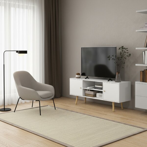 DecHome Mobile TV Scandinavo 2 Ante 2 Vani a Giorno Dimensioni 120x34x50 cm colore Bianco