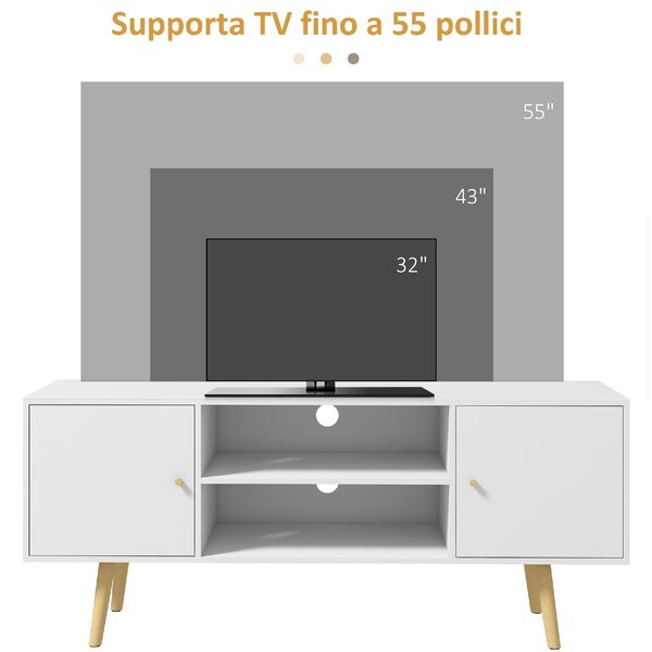 DecHome Mobile TV Scandinavo 2 Ante 2 Vani a Giorno Dimensioni 120x34x50 cm colore Bianco