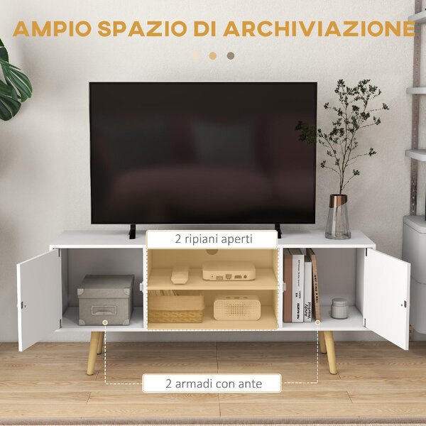 DecHome Mobile TV Scandinavo 2 Ante 2 Vani a Giorno Dimensioni 120x34x50 cm colore Bianco