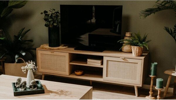 DecHome Mobile TV Scandinavo 2 Ante 2 Vani a Giorno in Legno Dimensioni 150x40x52 cm colore Quercia - Bali