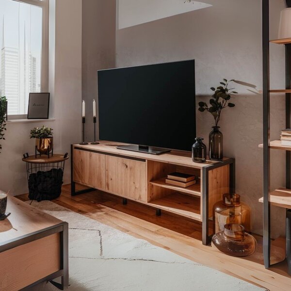 DecHome Mobile TV Scandinavo 2 Ante 2 Vani a Giorno in Legno Dimensioni 160x40x55 cm colore Quercia - Denver