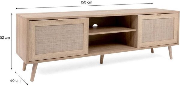 DecHome Mobile TV Scandinavo 2 Ante 2 Vani a Giorno in Legno Dimensioni 150x40x52 cm colore Quercia - Bali
