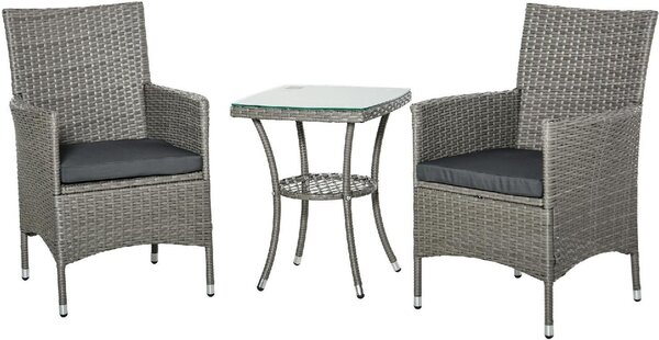 VivaGarden Salotto da Giardino con 2 Poltrone e Tavolino con Cuscini in Rattan PE colore Grigio