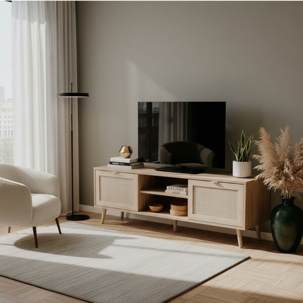 DecHome Mobile TV Scandinavo 2 Ante 2 Vani a Giorno in Legno Dimensioni 150x40x52 cm colore Quercia - Bali