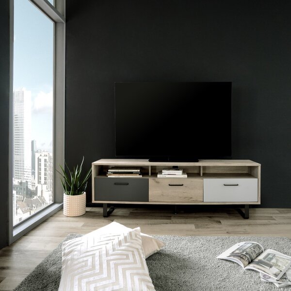 DecHome Mobile TV Scandinavo 3 Ante 3 Vani a Giorno in Legno Dimensioni 163x53x35 cm colore Rovere Naturale - Orlando