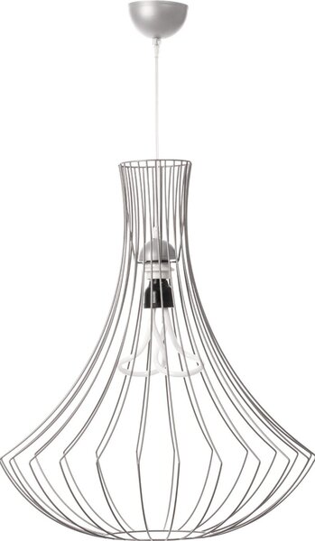 Lampada a sospensione Padiro, 52 x 52 x 60 cm, color argento, realizzata in filo di acciaio, con diffusore a forma di arco aperto