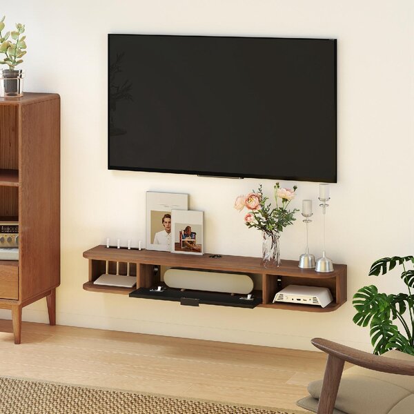DecHome Mobile TV Sospeso Moderno 1 Anta 2 Vani a Giorno Dimensioni 120x24x16 cm colore Noce