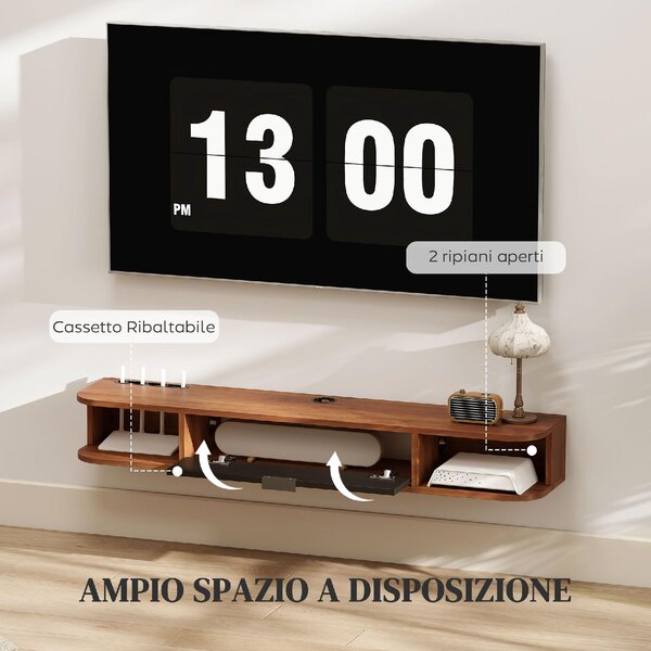 DecHome Mobile TV Sospeso Moderno 1 Anta 2 Vani a Giorno Dimensioni 120x24x16 cm colore Noce