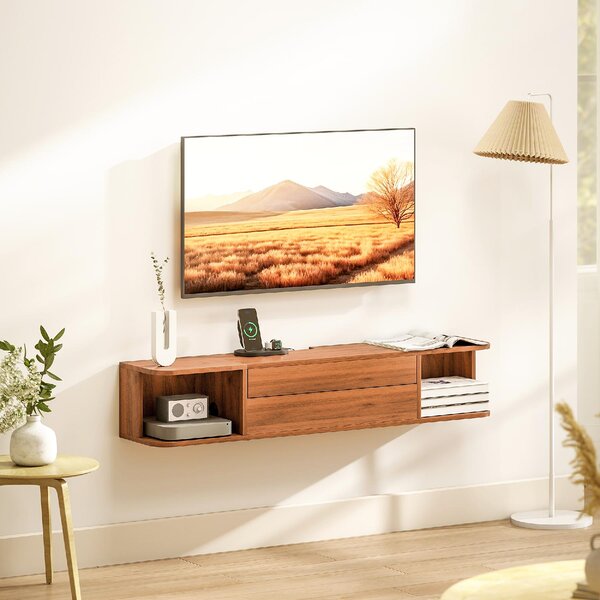 DecHome Mobile TV Sospeso Moderno 1 Anta 2 Vani a Giorno Dimensioni 120x24x22,4 cm colore Noce