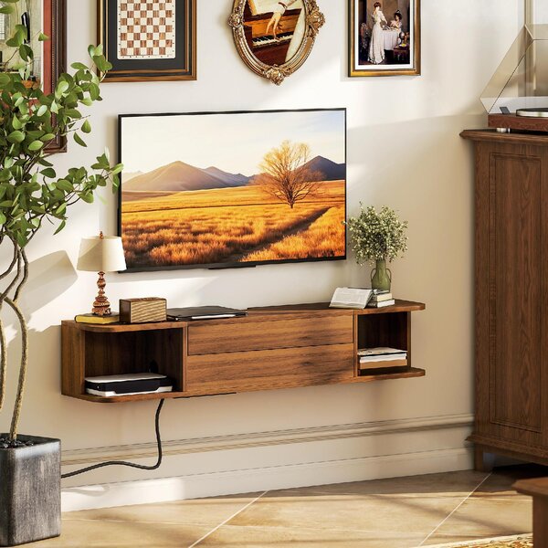 DecHome Mobile TV Sospeso Moderno 1 Anta 2 Vani a Giorno Dimensioni 120x24x22,4 cm colore Noce