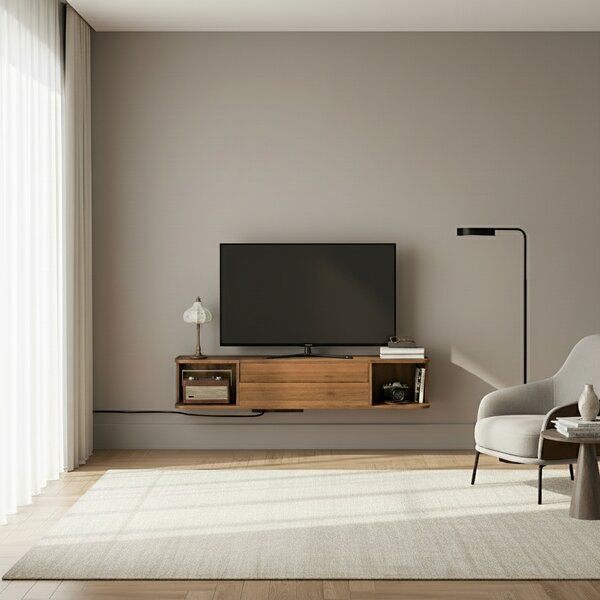 DecHome Mobile TV Sospeso Moderno 1 Anta 2 Vani a Giorno Dimensioni 120x24x22,4 cm colore Noce