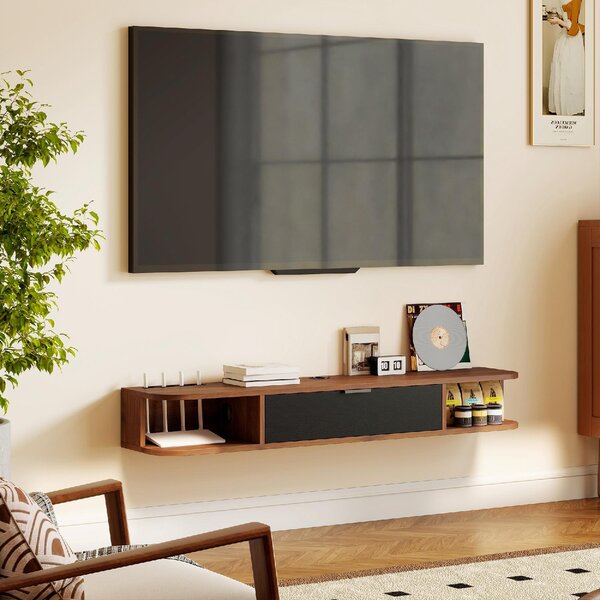 DecHome Mobile TV Sospeso Moderno 1 Anta 2 Vani a Giorno Dimensioni 120x24x16 cm colore Noce