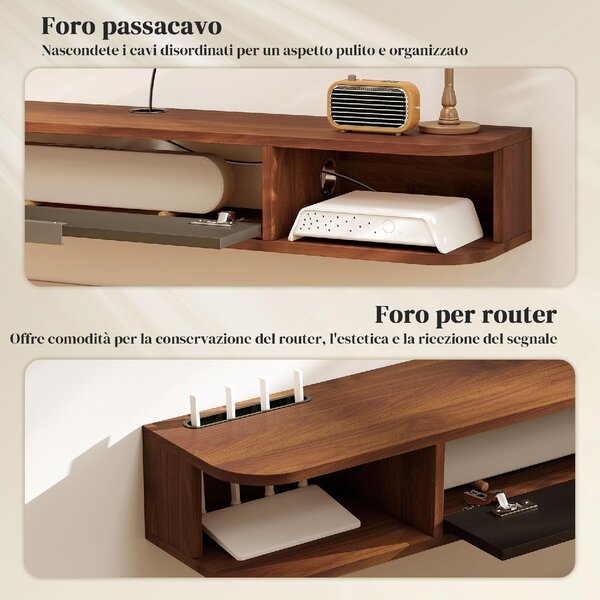 DecHome Mobile TV Sospeso Moderno 1 Anta 2 Vani a Giorno Dimensioni 120x24x16 cm colore Noce