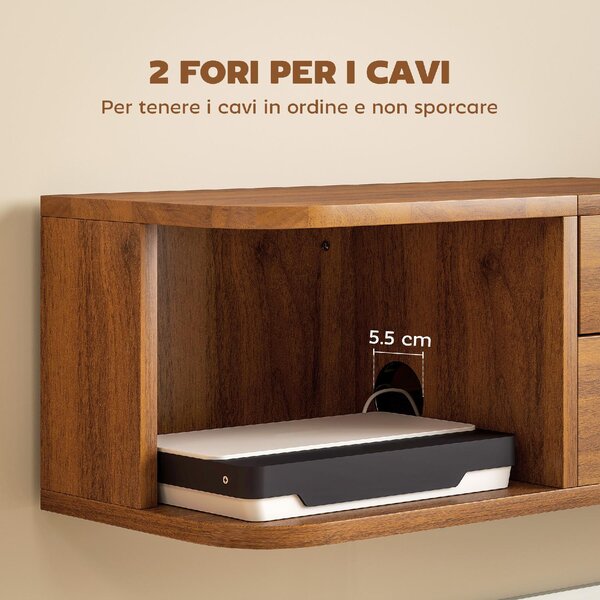 DecHome Mobile TV Sospeso Moderno 1 Anta 2 Vani a Giorno Dimensioni 120x24x22,4 cm colore Noce