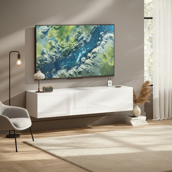 DecHome Mobile TV Sospeso Moderno 1 Anta Dimensioni 140x33x29,8 cm colore Bianco