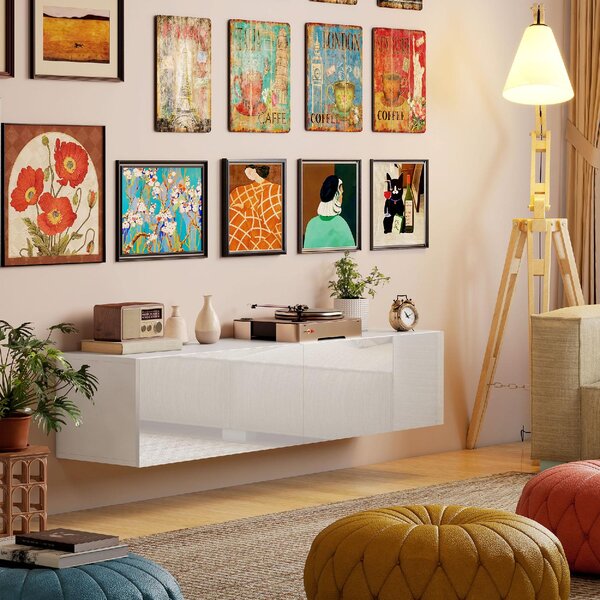 DecHome Mobile TV Sospeso Moderno 1 Anta Dimensioni 140x33x29,8 cm colore Bianco