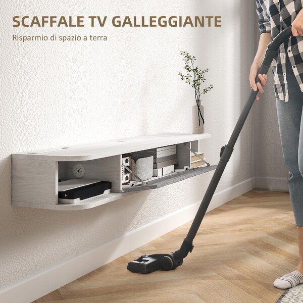 DecHome Mobile TV Sospeso Moderno 1 Anta a Ribalta 2 Vani a Giorno Dimensioni 120x26x16 cm colore Bianco/Grigio