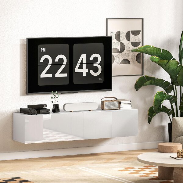 DecHome Mobile TV Sospeso Moderno 1 Anta Dimensioni 140x33x29,8 cm colore Bianco