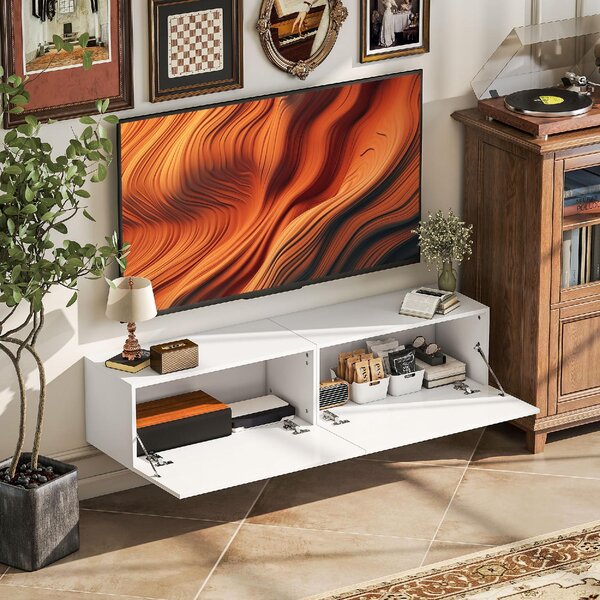 DecHome Mobile TV Sospeso Moderno 1 Anta Dimensioni 140x33x29,8 cm colore Bianco