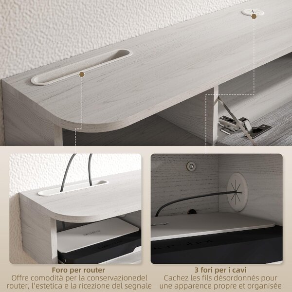 DecHome Mobile TV Sospeso Moderno 1 Anta a Ribalta 2 Vani a Giorno Dimensioni 120x26x16 cm colore Bianco/Grigio