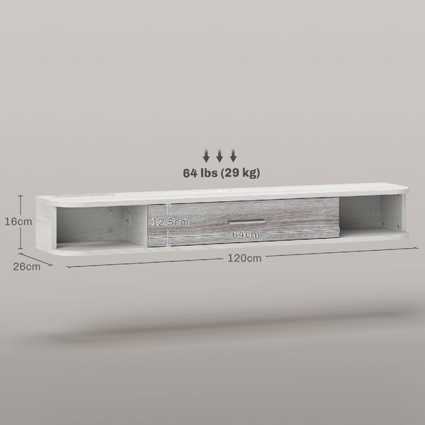DecHome Mobile TV Sospeso Moderno 1 Anta a Ribalta 2 Vani a Giorno Dimensioni 120x26x16 cm colore Bianco/Grigio