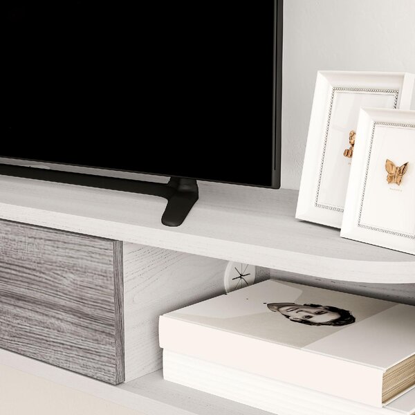 DecHome Mobile TV Sospeso Moderno 1 Anta a Ribalta 2 Vani a Giorno Dimensioni 120x26x16 cm colore Bianco/Grigio
