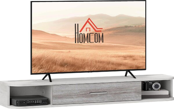 DecHome Mobile TV Sospeso Moderno 1 Anta a Ribalta 2 Vani a Giorno Dimensioni 120x26x16 cm colore Bianco/Grigio