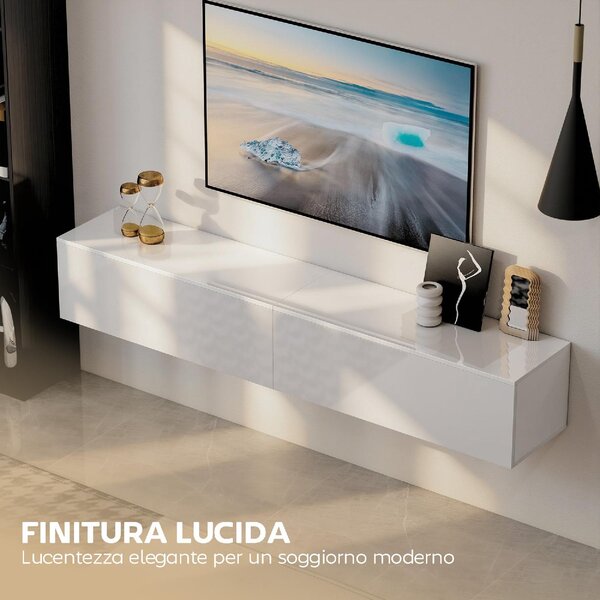 DecHome Mobile TV Sospeso Moderno 2 Ante Dimensioni 180x33x30 cm colore Bianco Lucido