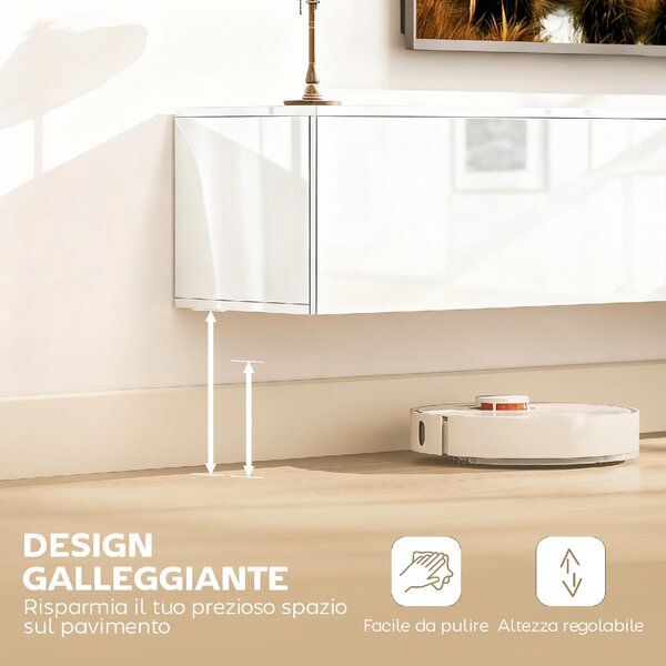 DecHome Mobile TV Sospeso Moderno 2 Ante Dimensioni 180x33x30 cm colore Bianco Lucido