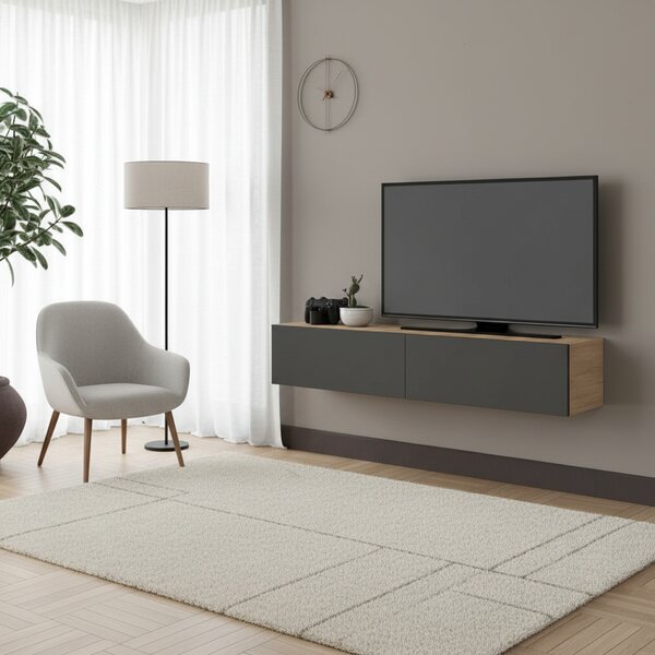 DecHome Mobile TV Sospeso Moderno 2 Ante Dimensioni 135x31,7x25 cm colore Rovere - Francy