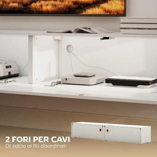 DecHome Mobile TV Sospeso Moderno 2 Ante Dimensioni 180x33x30 cm colore Bianco Lucido